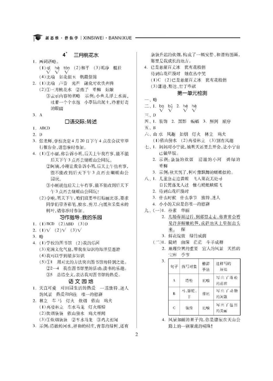 四下语文新思维伴你学答案_第2页