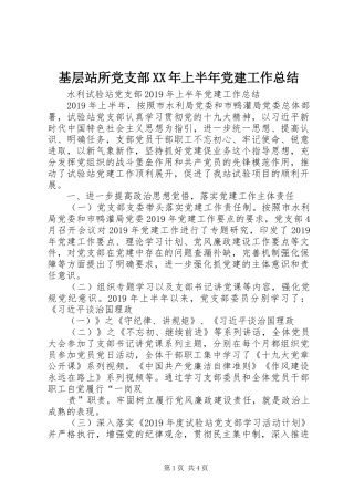 基层站所党支部XX年上半年党建工作总结