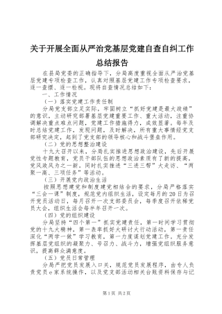 关于开展全面从严治党基层党建自查自纠工作总结报告