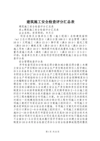 建筑施工安全检查评分汇总表