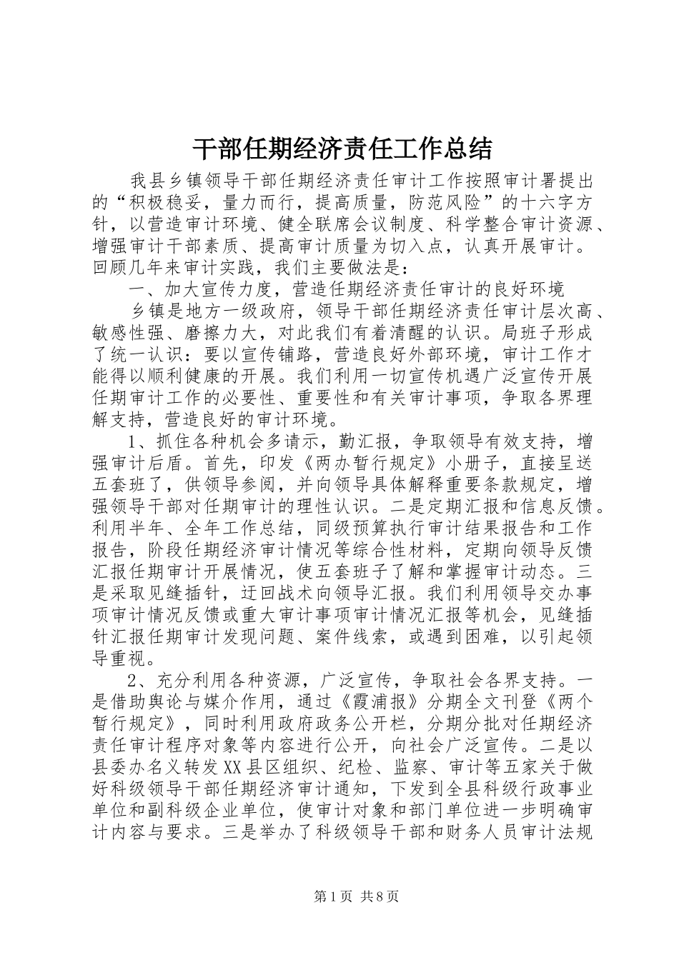 干部任期经济责任工作总结_第1页