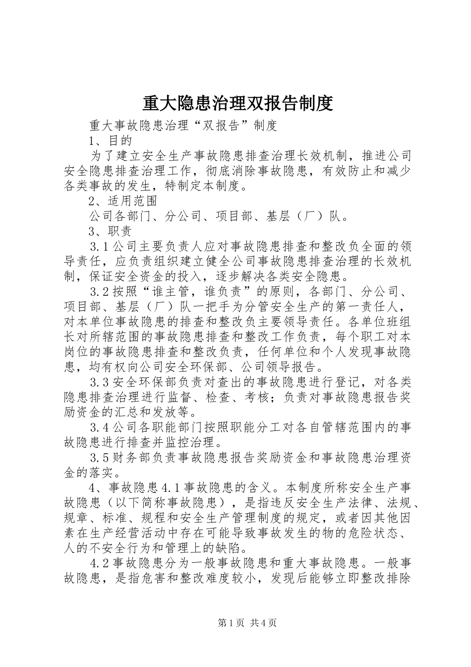 重大隐患治理双报告管理规章制度_第1页