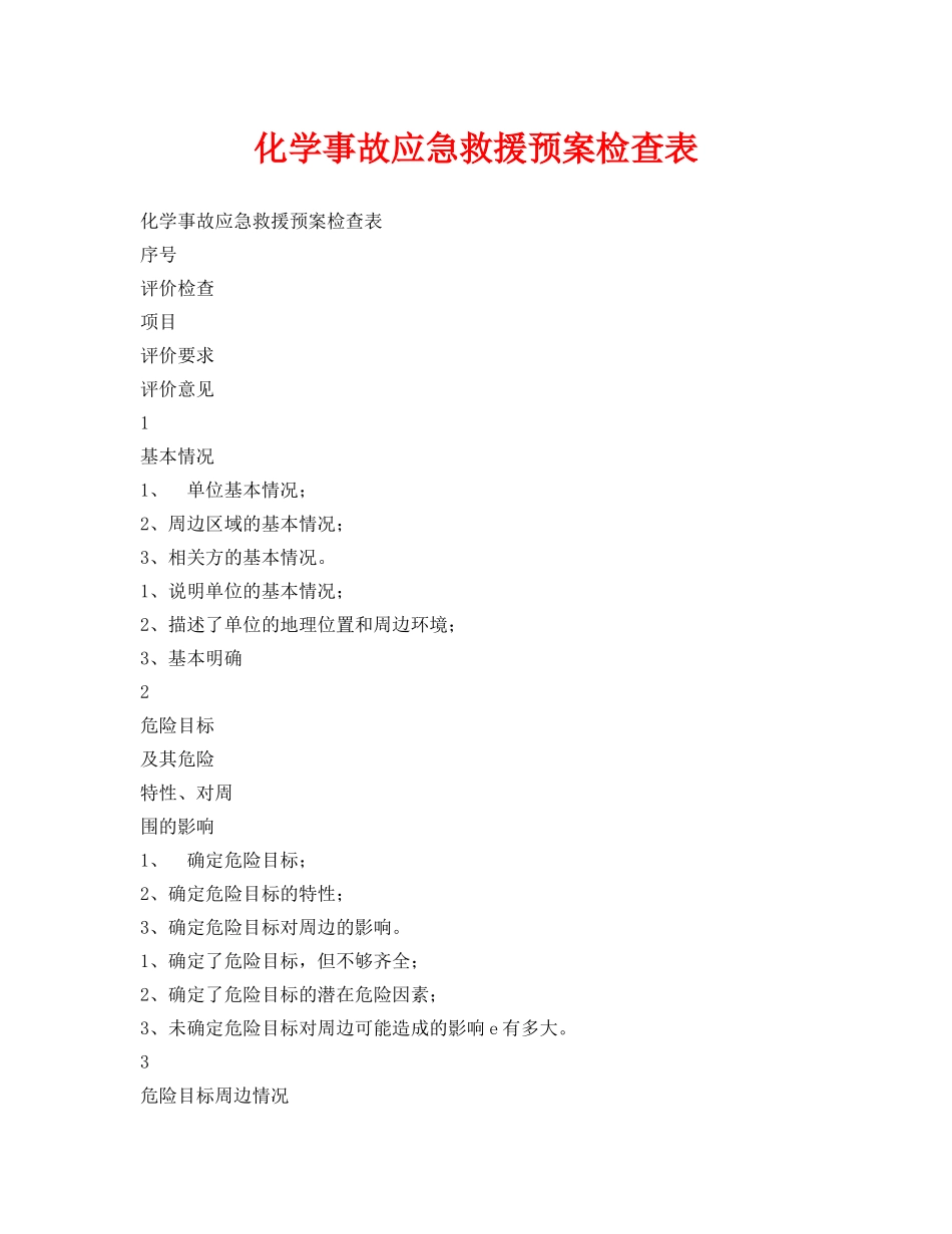 《安全管理资料》之化学事故应急救援预案检查表 _第1页