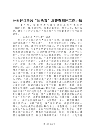 分析评议阶段“回头看”及督查测评工作小结