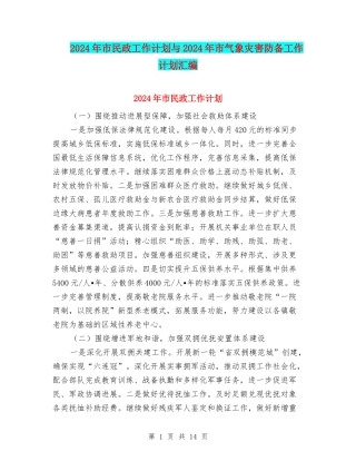 2024年市民政工作计划与2024年市气象灾害防御工作计划汇编