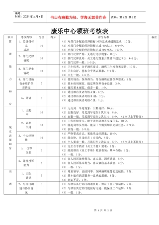 康乐中心领班考核表