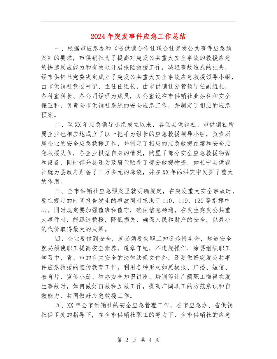 2024年突发事件应急工作总结_第2页