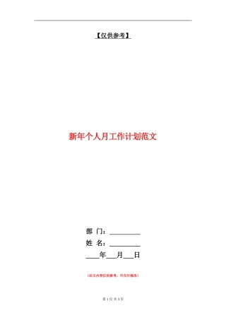 新年个人月工作计划范文