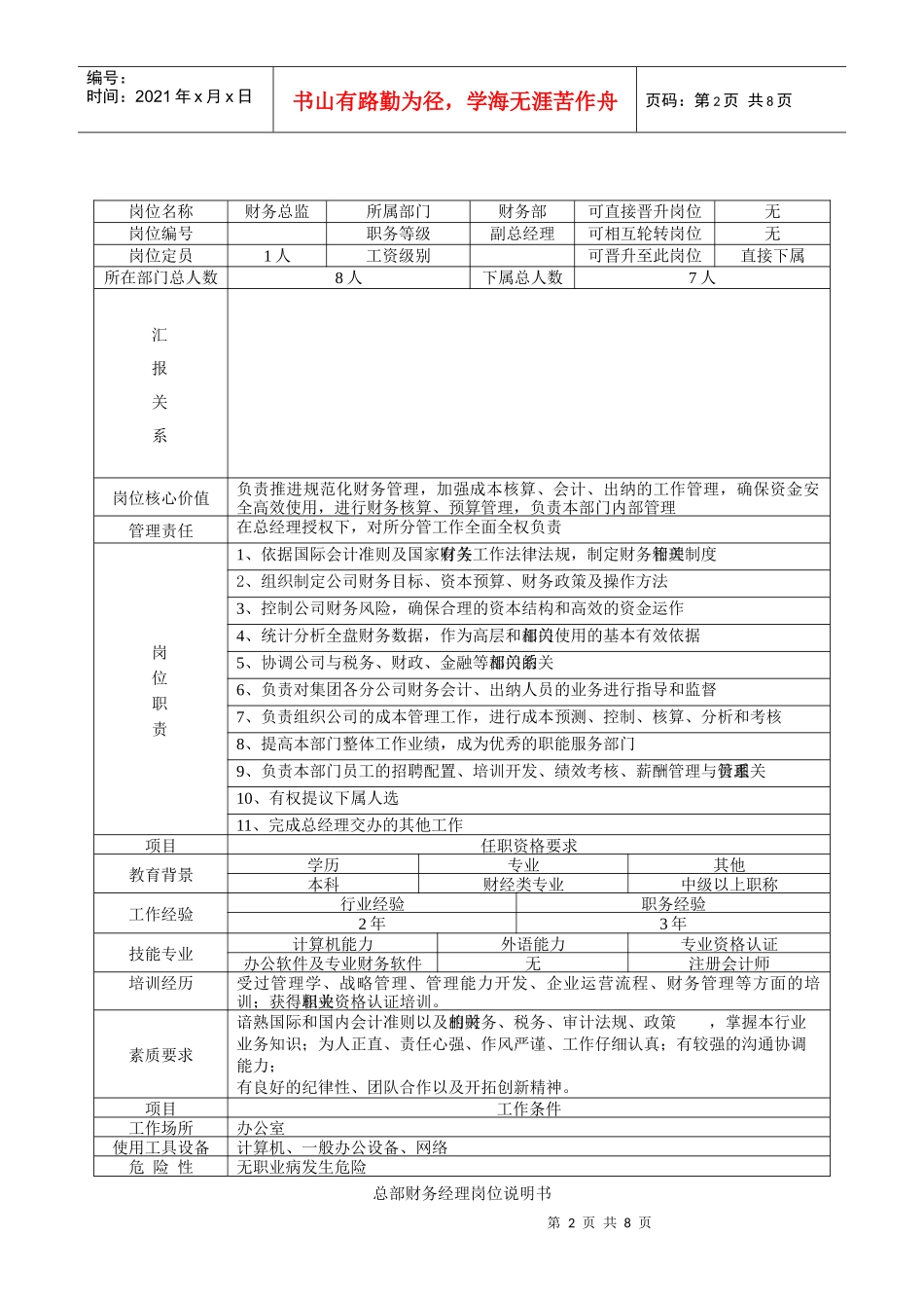 财务部各岗位职责说明书_第2页