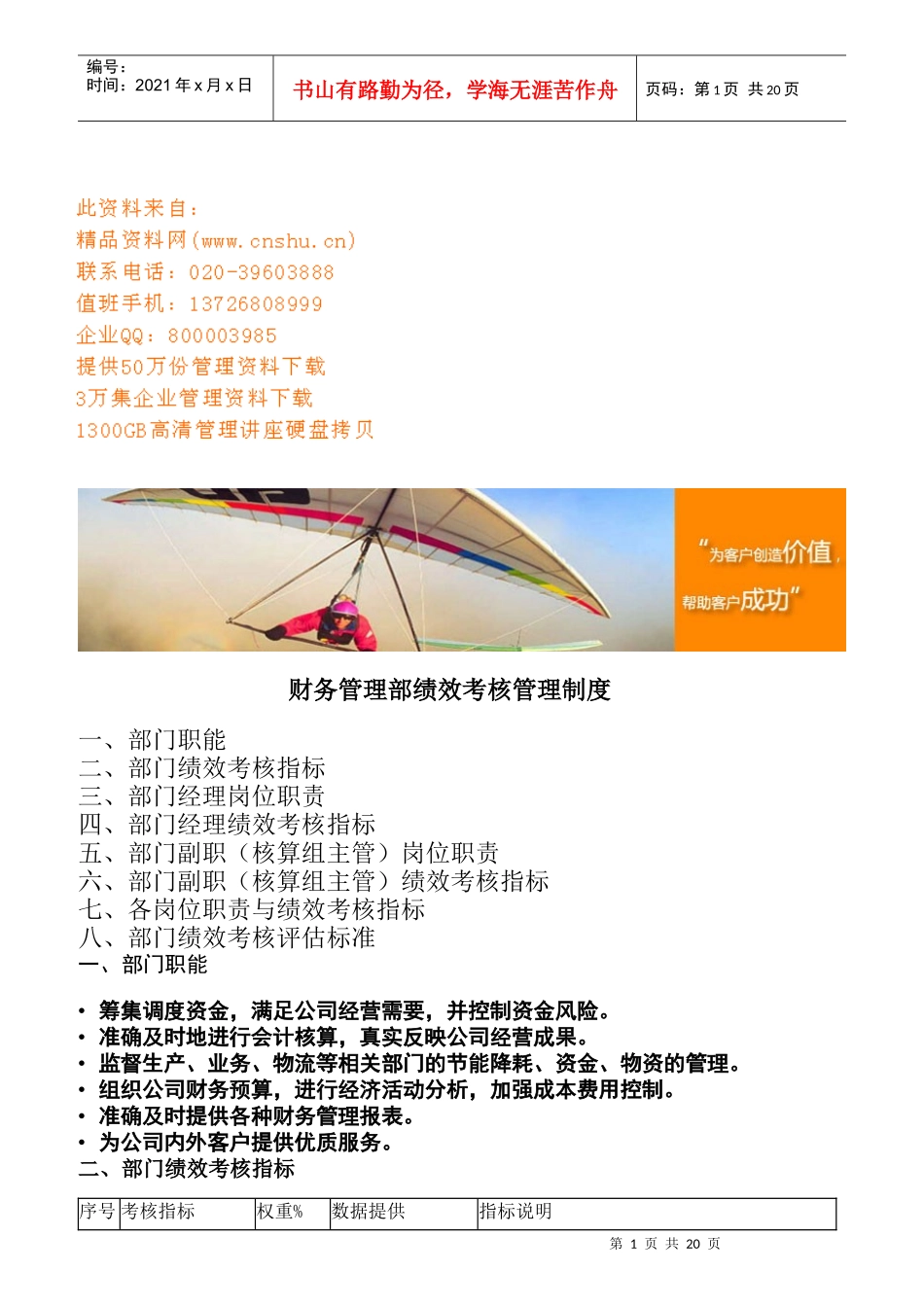 财务管理部绩效考核管理细则_第1页