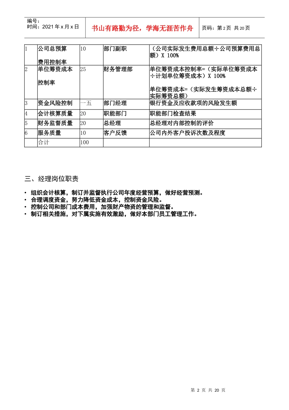 财务管理部绩效考核管理细则_第2页