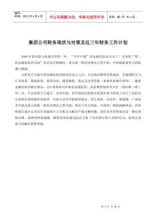 集团公司财务现状与对策及未来工作计划