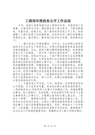 工商局年度政务公开工作总结