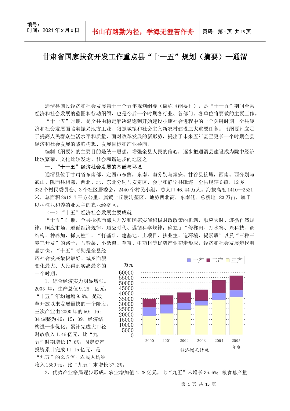 甘肃省国家扶贫开发工作重点县十一五规划(摘要)通..._第1页