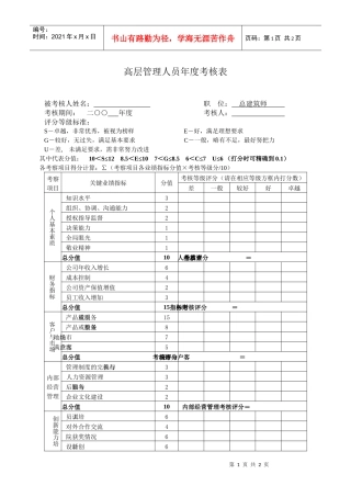 高层管理人员年度考核表3