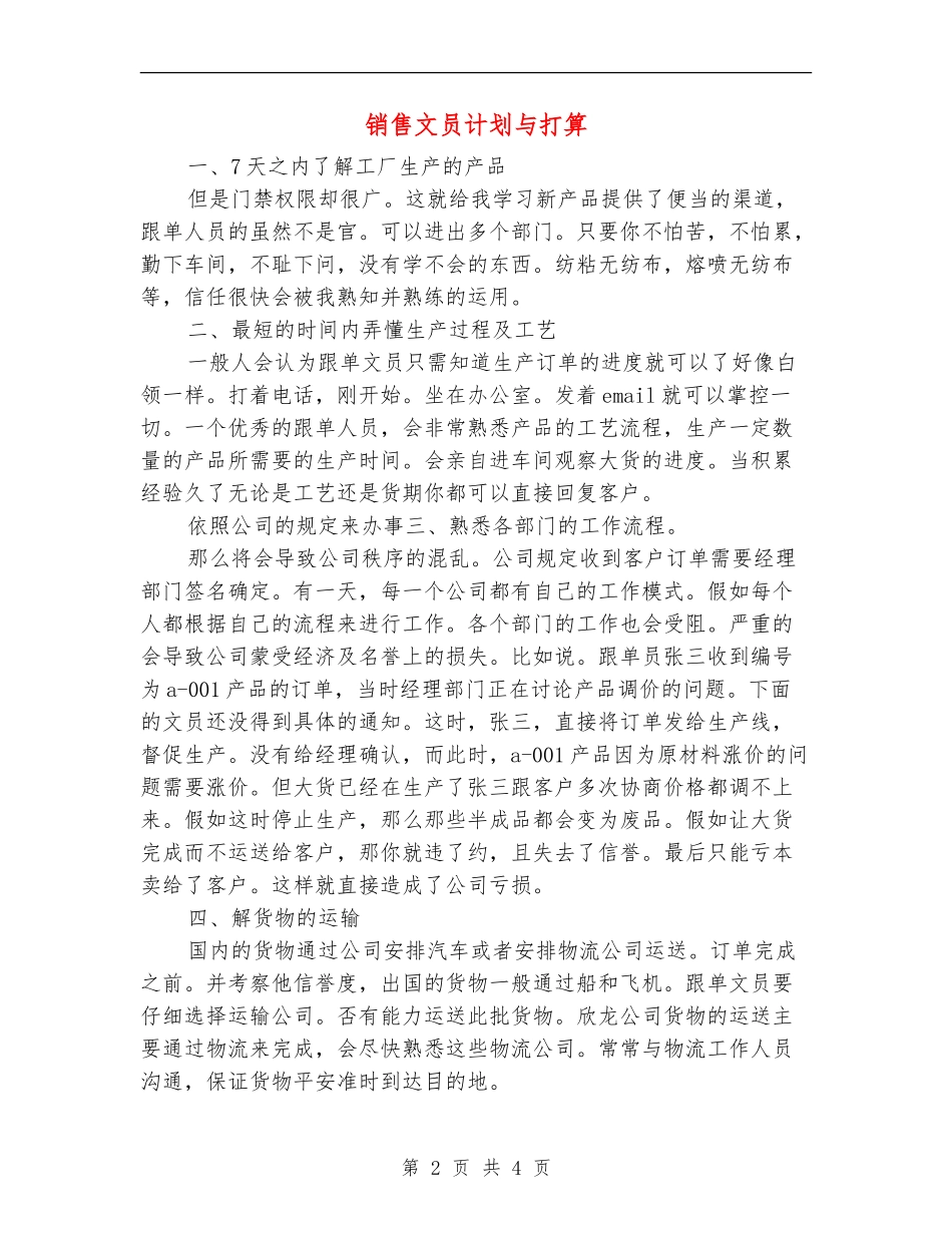 销售文员计划与打算_第2页