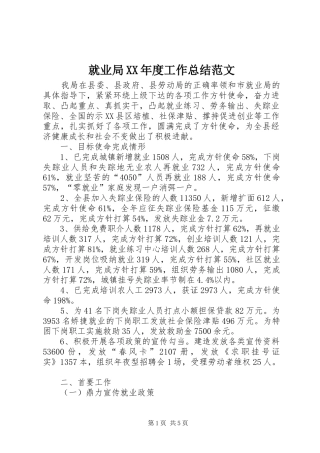 就业局XX年度工作总结范文
