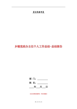 乡镇党政办主任个人工作总结-总结报告