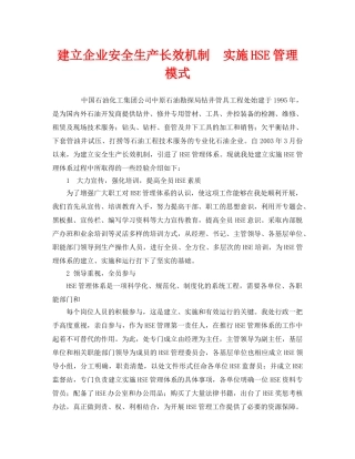 《管理体系》之建立企业安全生产长效机制　实施HSE管理模式 