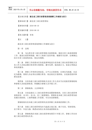 湖北省工商行政管理系统督察工作规则(试行)