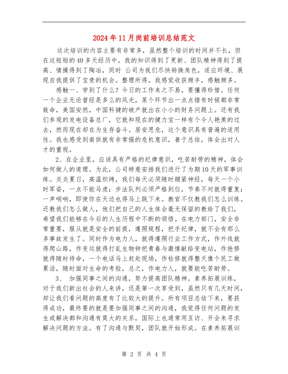 2024年11月岗前培训总结范文_第2页