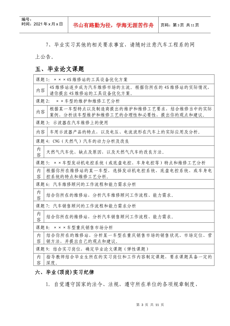 汽车工程系毕业(顶岗)实习任务书-重庆工业职业技术学院_第3页