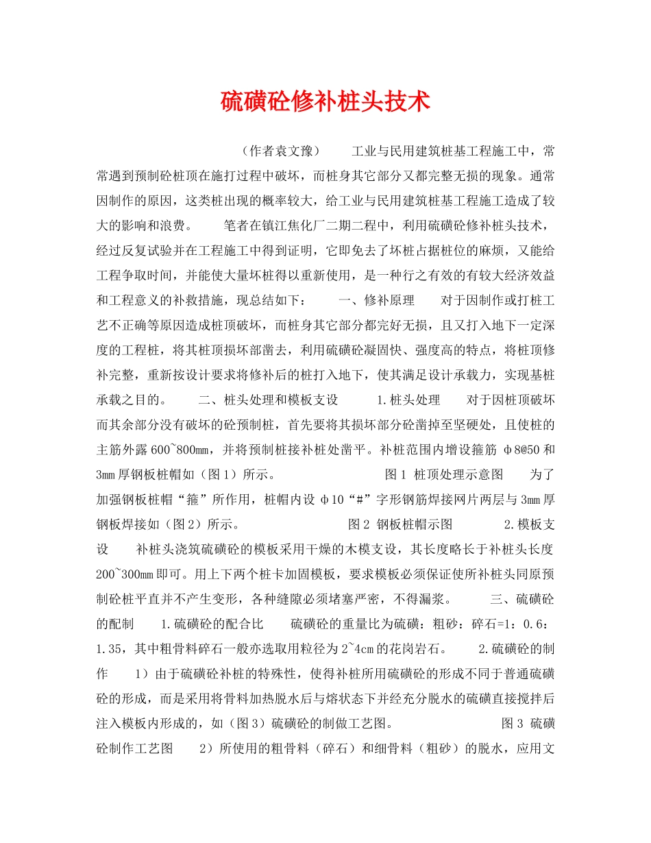 《安全技术》之硫磺砼修补桩头技术 _第1页