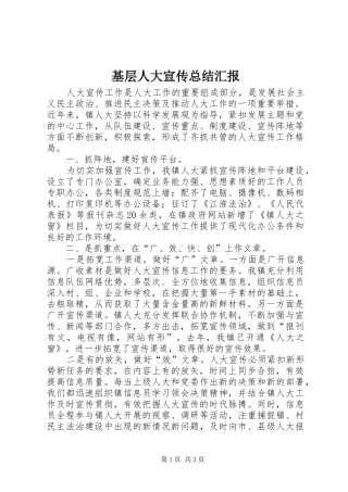 基层人大宣传总结汇报