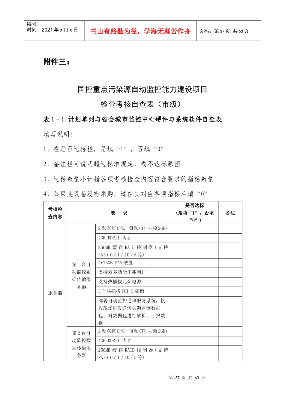 某地区污染源监控建设项目管理检查考核自查表_第1页