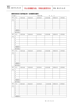 新职员岗位实习指导重点表