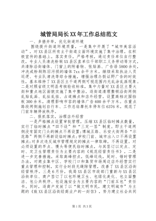 城管局局长XX年工作总结范文