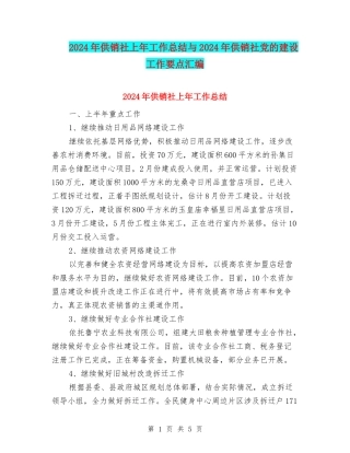 2024年供销社上年工作总结与2024年供销社党的建设工作要点汇编