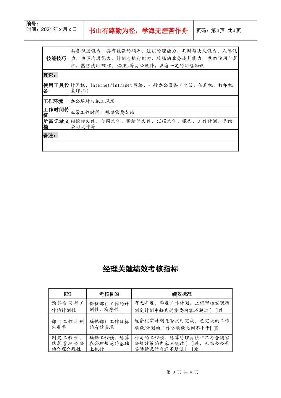 某地产企业预算合同部经理岗位说明书及KPI指标_第3页