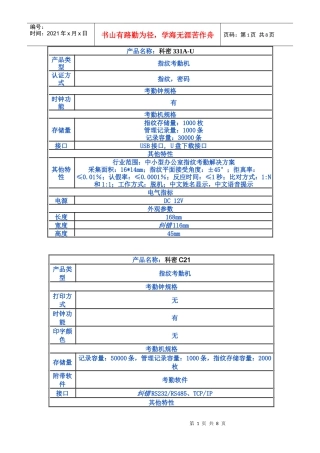 科密指纹考勤机系列