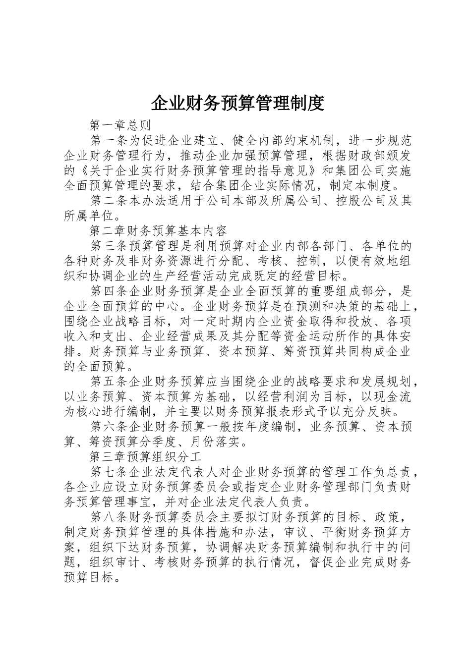 企业财务预算管理规章制度细则_第1页