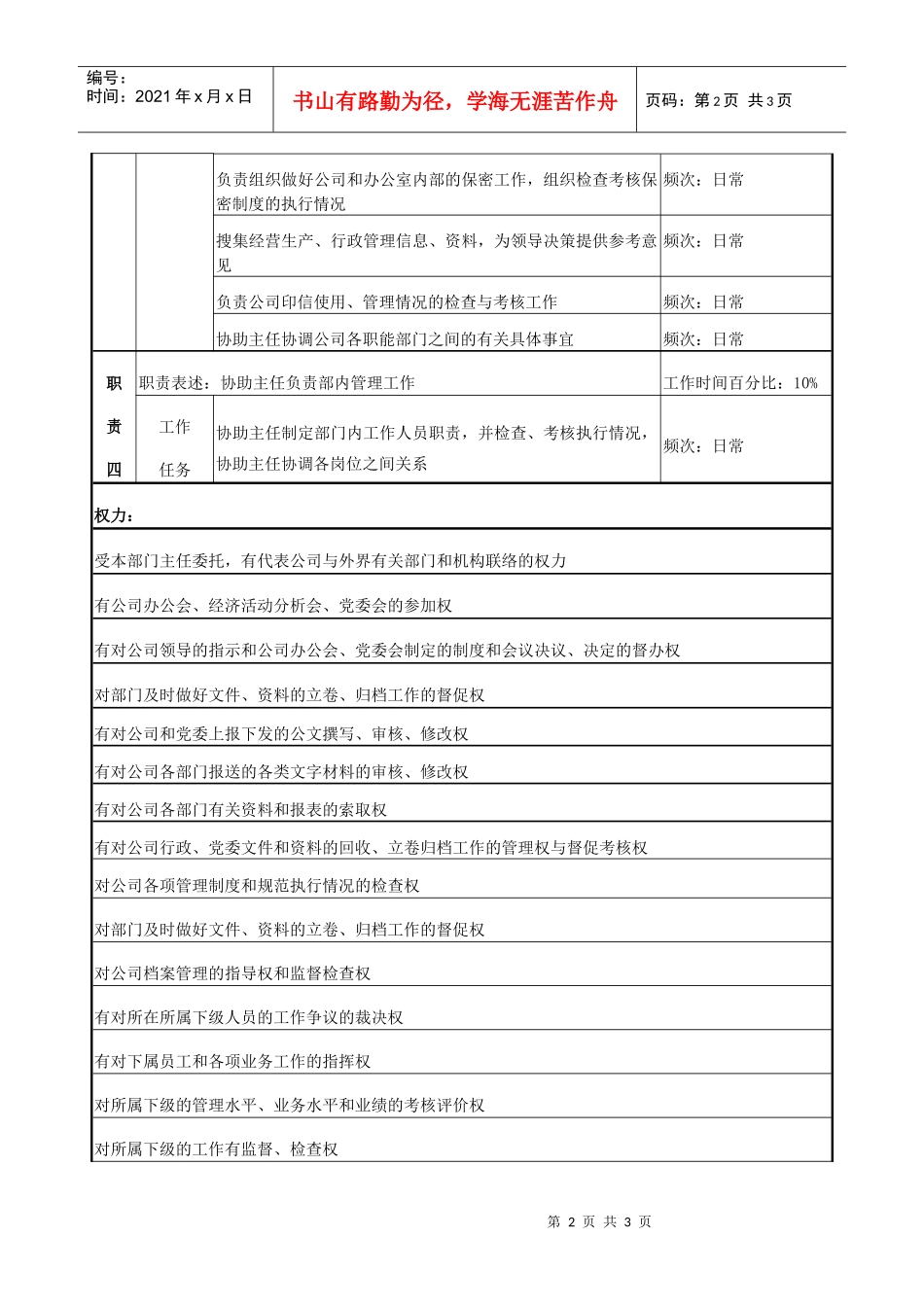 电力办公室文秘主管岗位说明书_第2页