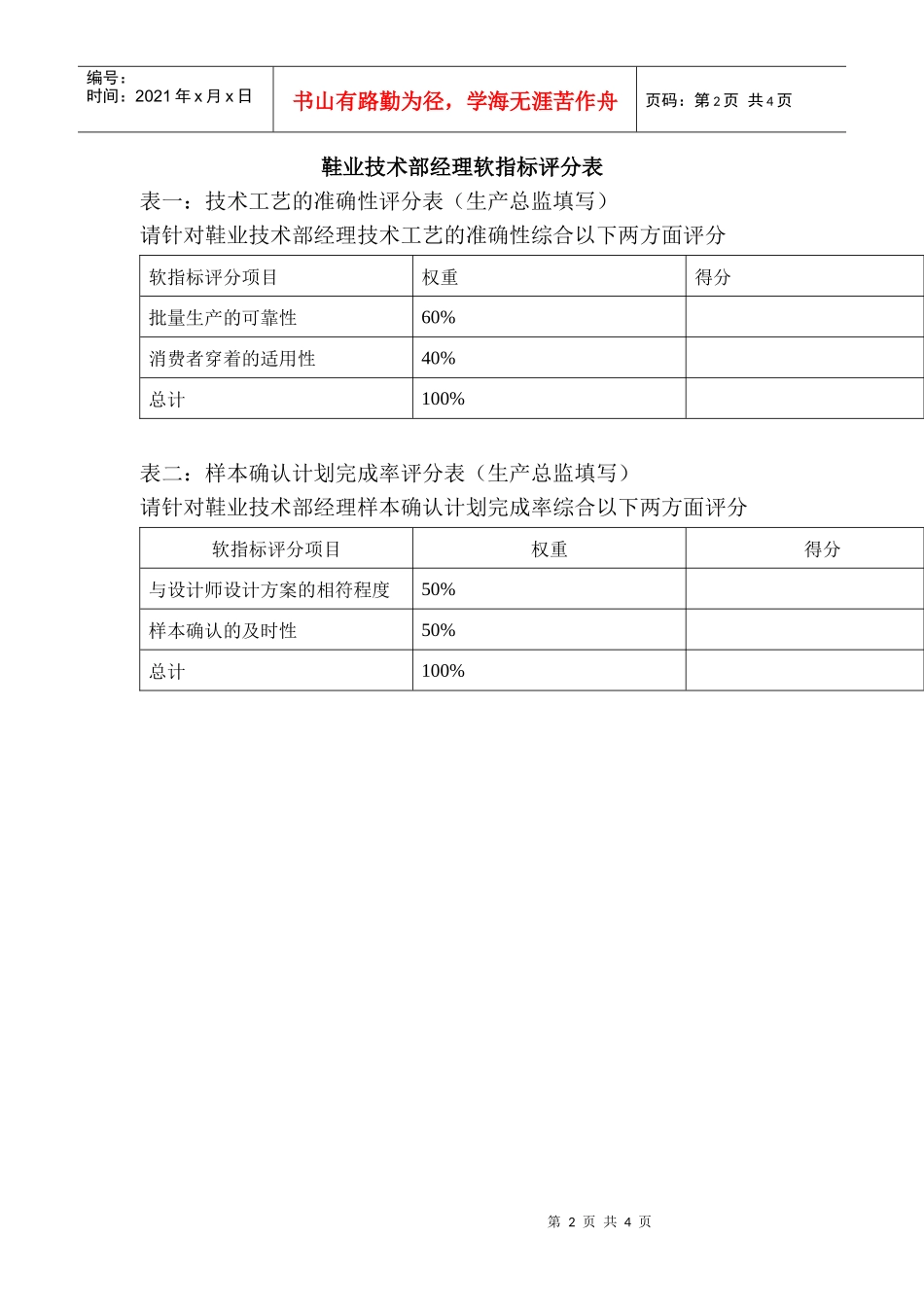 鞋业技术部经理KPI组成表_第2页