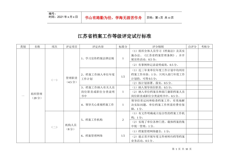 浅析江苏省档案工作等级评定试行标准_第1页