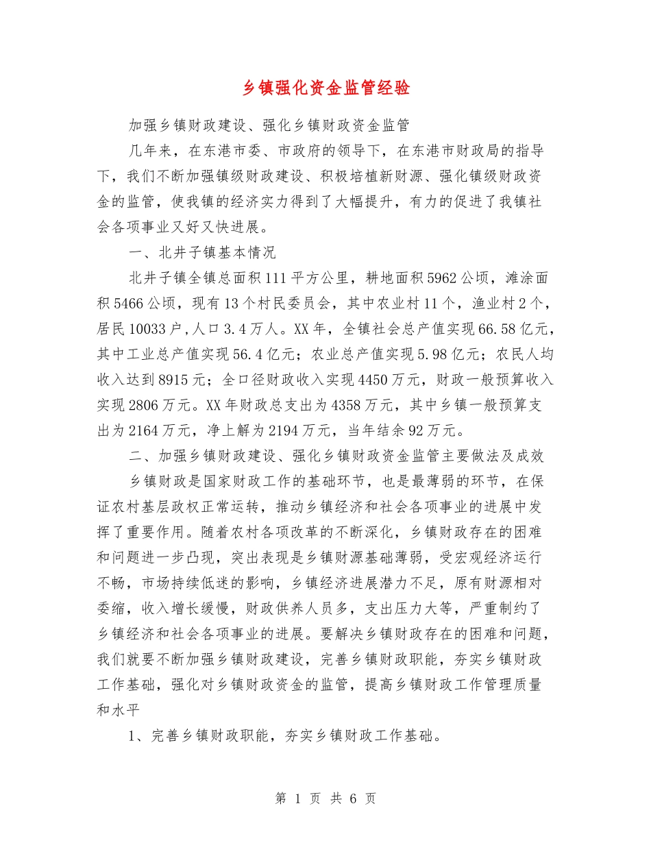 乡镇强化资金监管经验_第1页