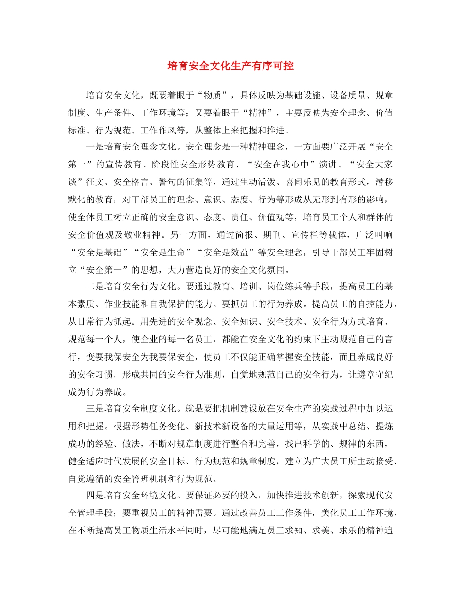 《安全文化》之培育安全文化 生产有序可控 _第1页