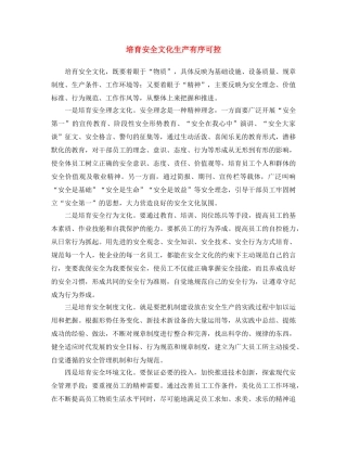 《安全文化》之培育安全文化 生产有序可控 