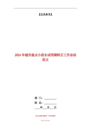 2024年超市盘点小组长试用期转正工作总结范文【最新版】