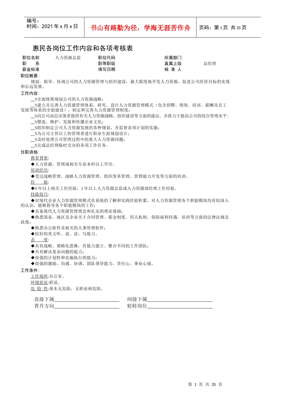 某公司各岗位工作内容和各项考核表_第1页