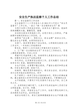 安全生产执法监察个人工作总结
