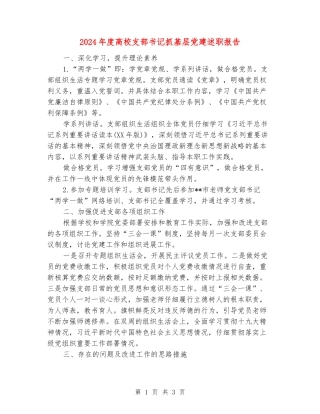 2024年度高校支部书记抓基层党建述职报告