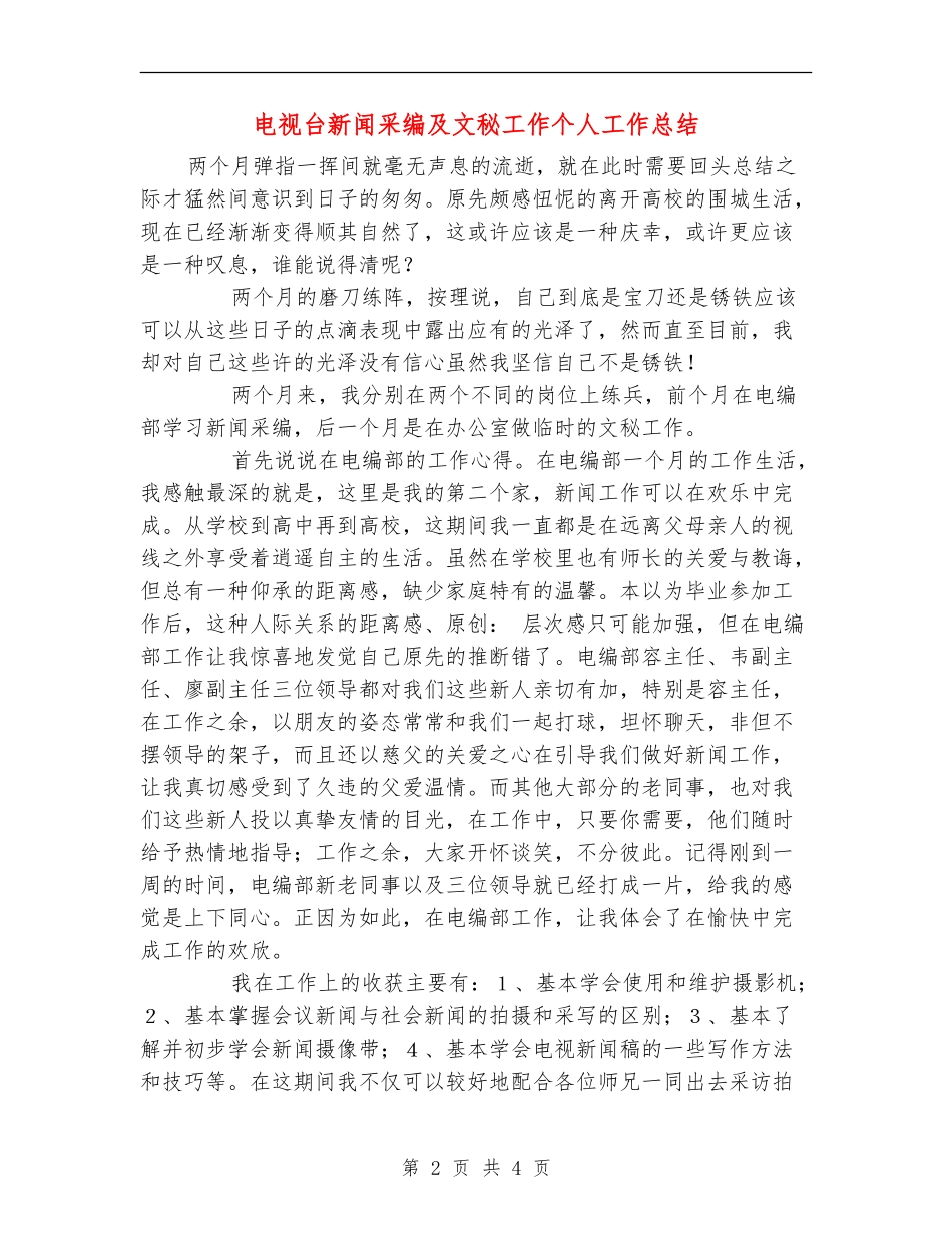 电视台新闻采编及文秘工作个人工作总结_第2页
