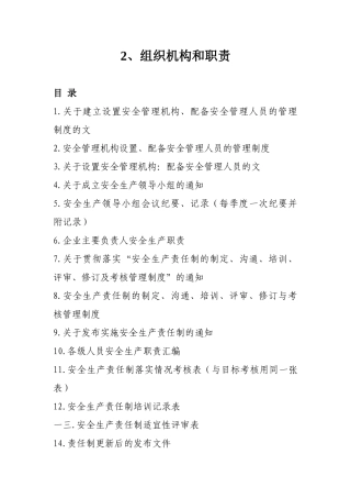 组织机构和职责范本