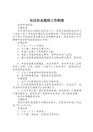 社区社会救助工作管理规章制度