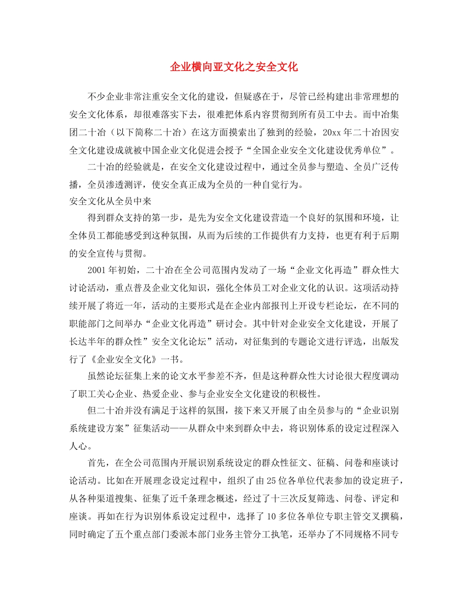 《安全文化》之企业横向亚文化之安全文化 _第1页