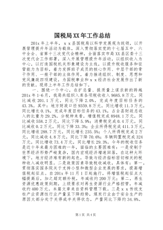国税局XX年工作总结